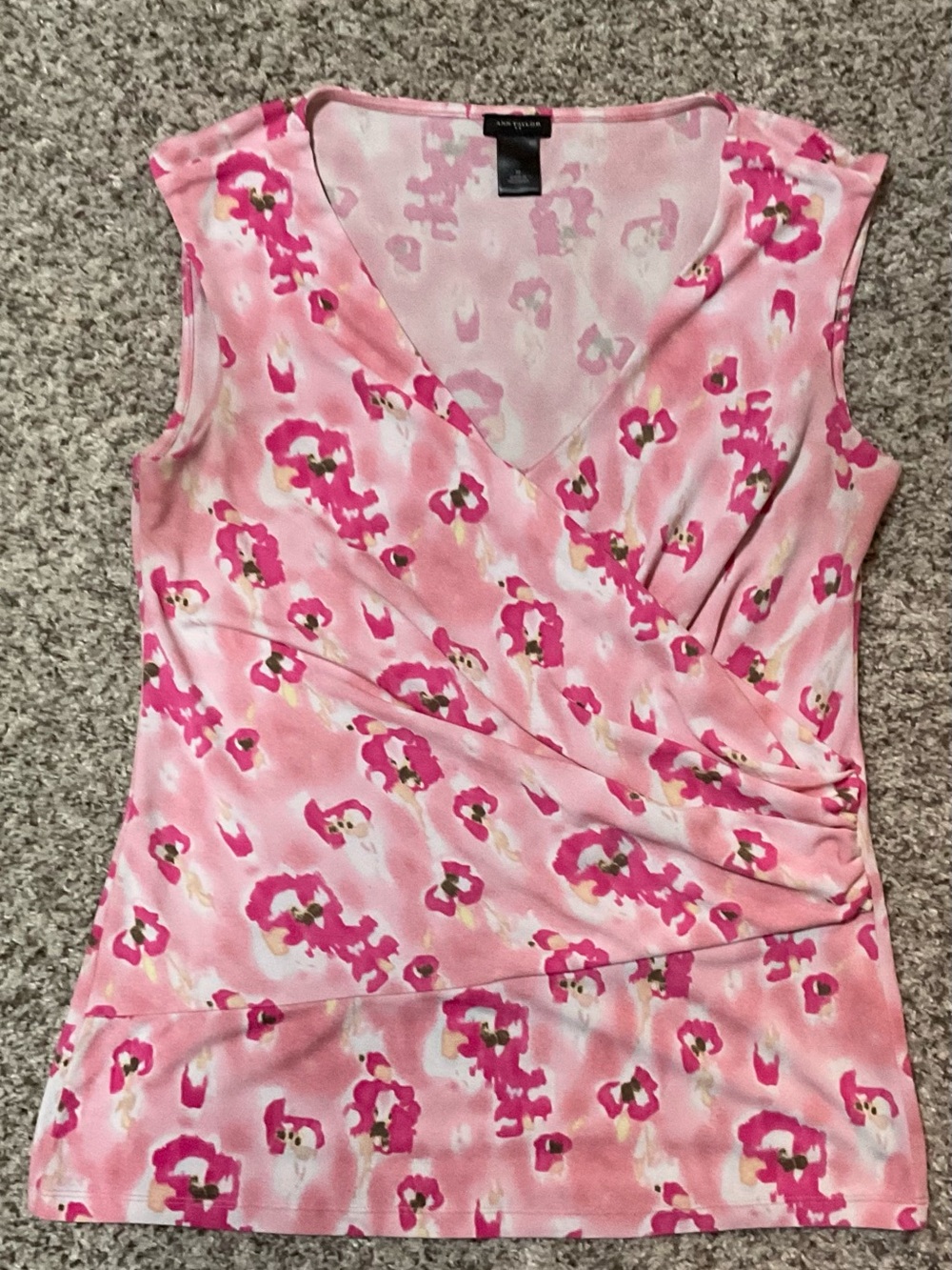 Ann Taylor Pink Floral Ruched Wrap-Style Sleeveless Top – Size Medium